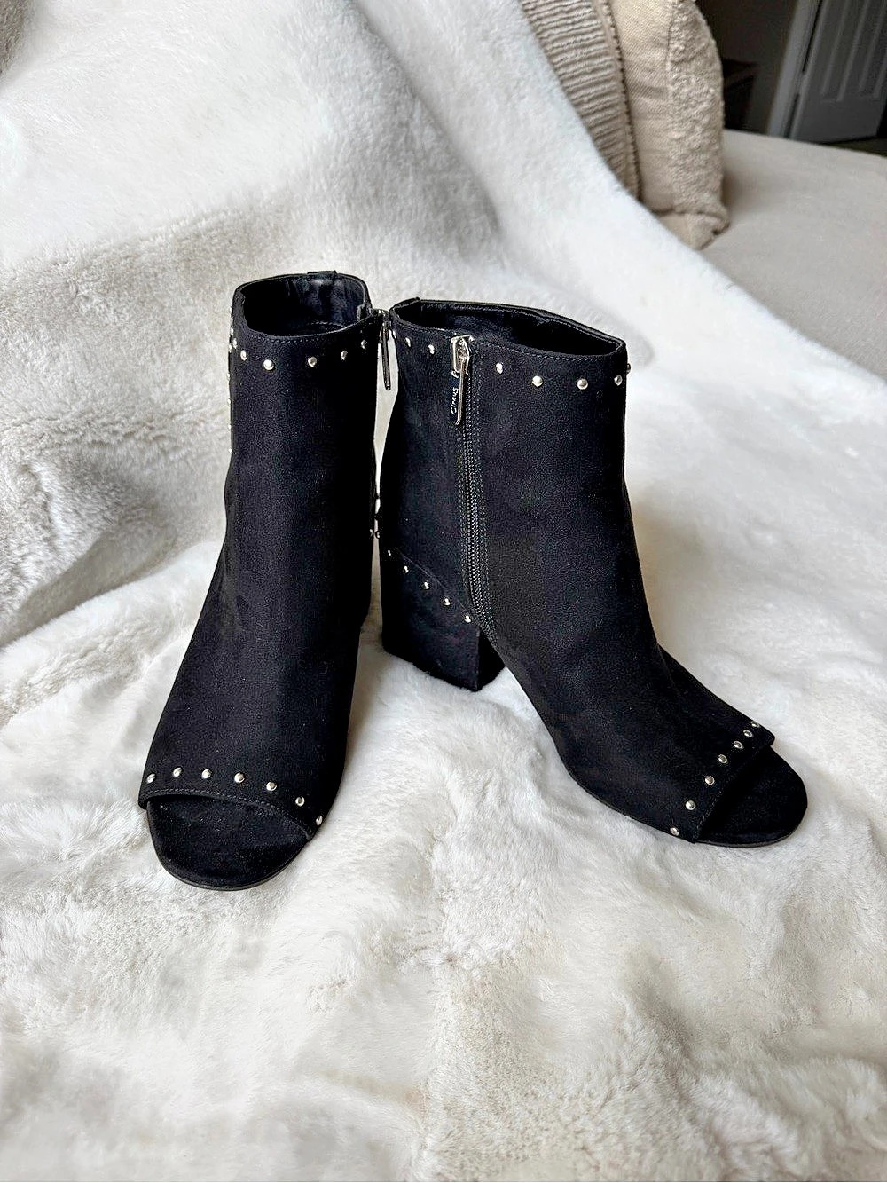 Circus by Sam Edelman Studded Open-Toe Heeled Booties in Black Size 8